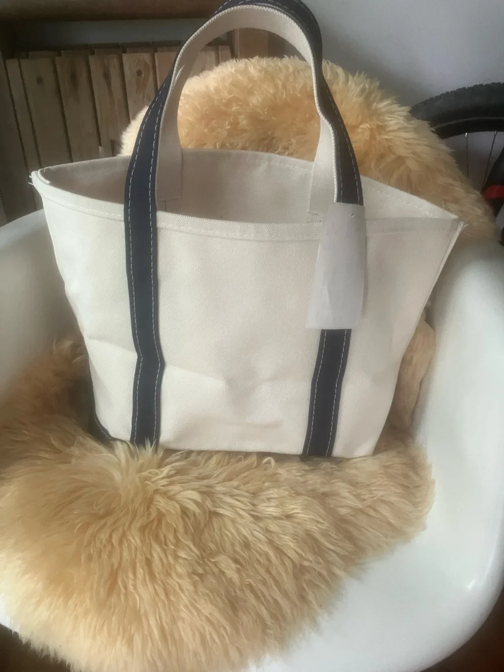 L.L. Bean Canvas Tote in Natural with Navy Handles monogram “Salt Air” medium